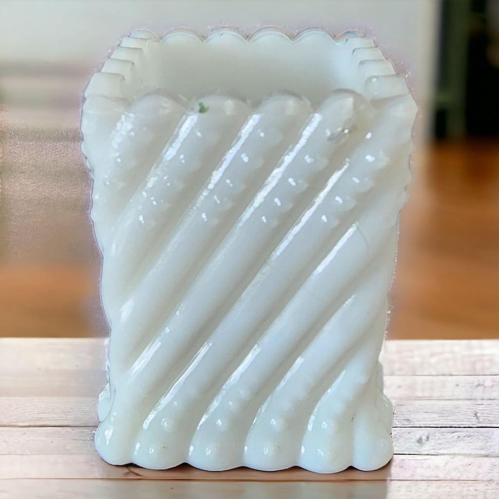 Wirths Bros Square Milk Glass EAPG Toothpick Holder Ribbed Pattern