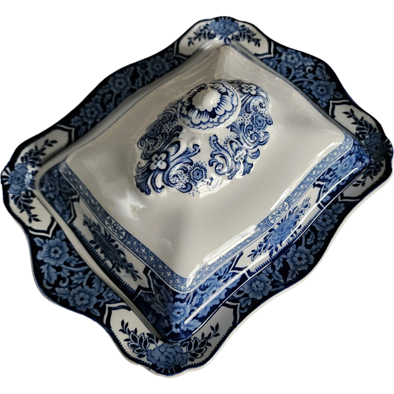 Wood & Sons Khotan Blue Rectangular Covered Vegetable Bowl