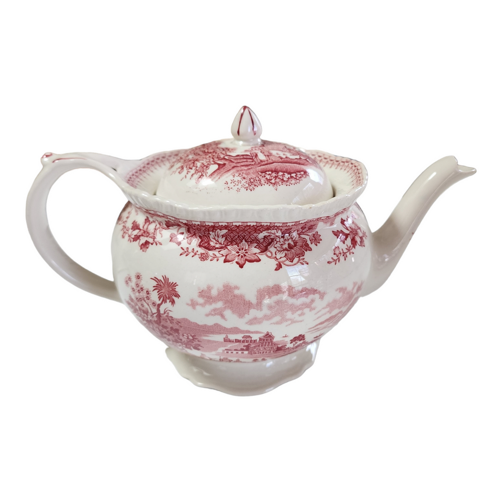 Wood & Sons Seaforth Pink Rope Edge, Scallop Teapot & Lid 5+ Cups