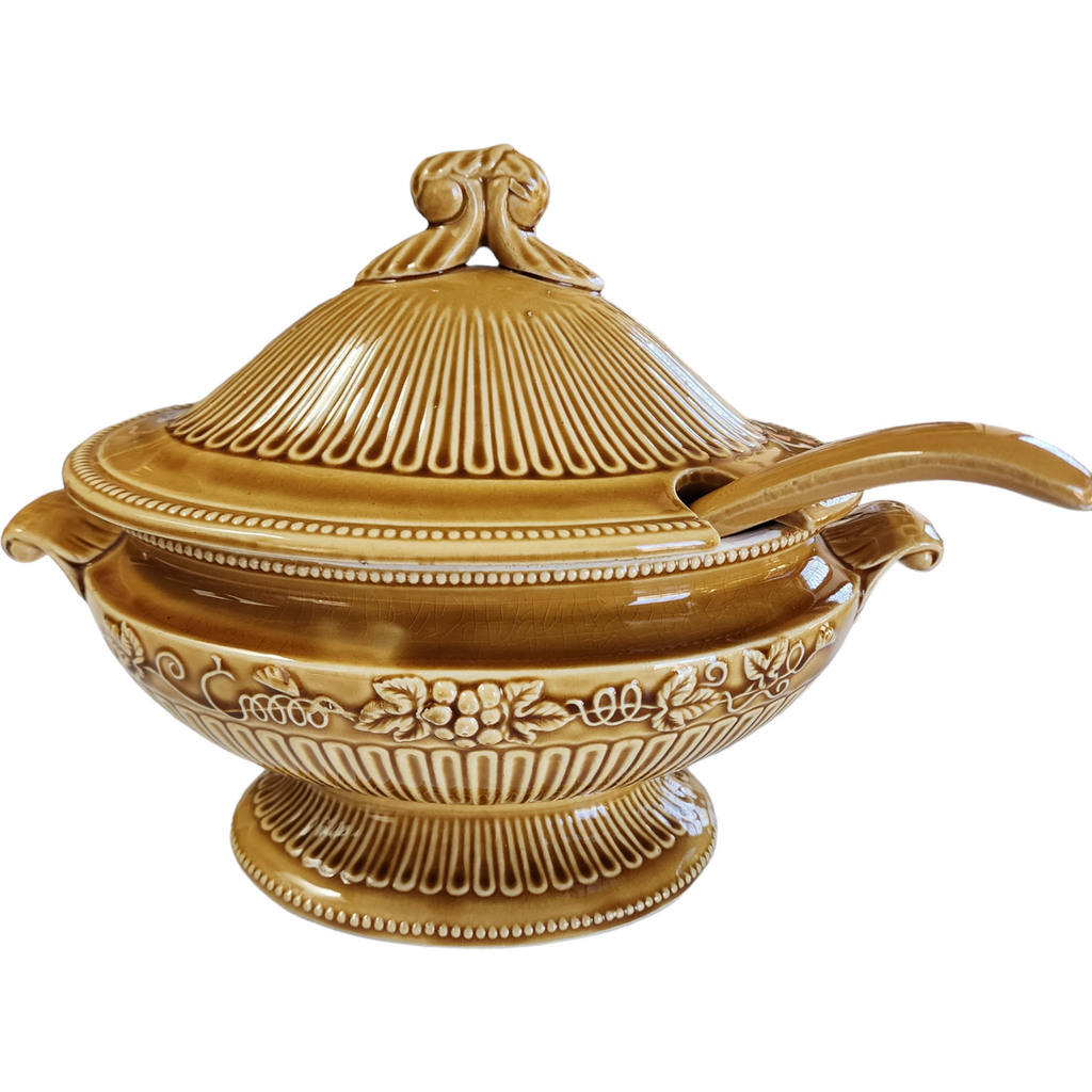 Occupied Japan Yellow Soup Tureen with Ladle