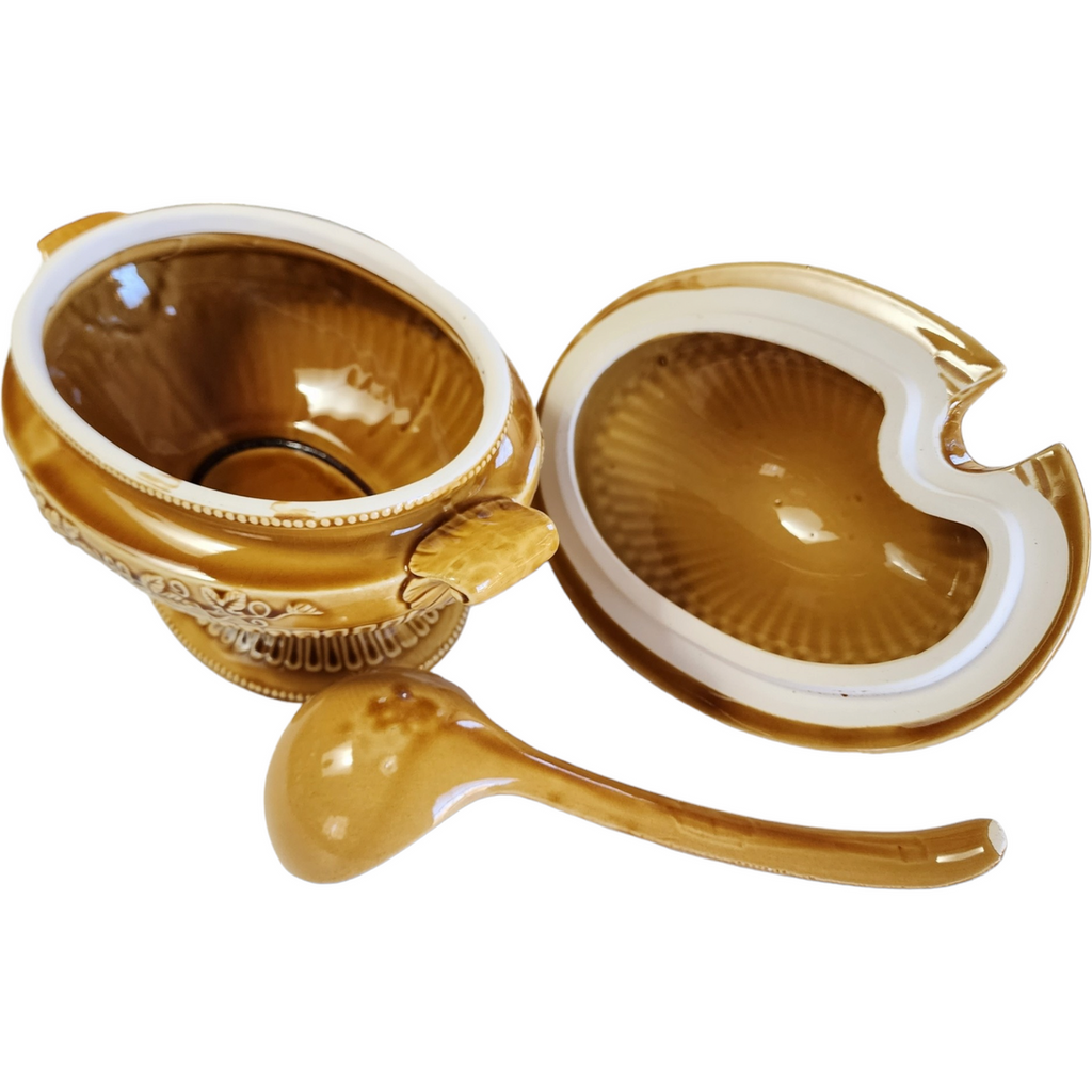 Occupied Japan Yellow Soup Tureen with Ladle