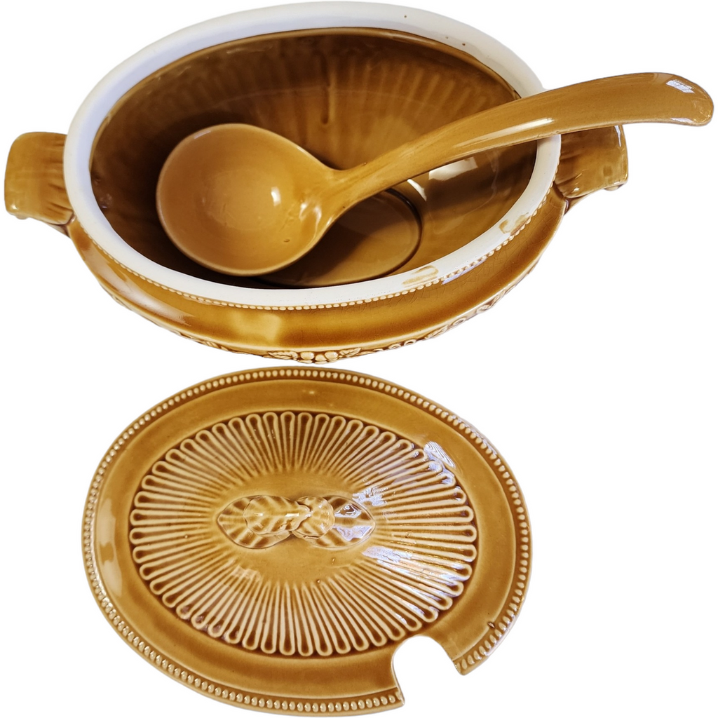 Occupied Japan Yellow Soup Tureen with Ladle