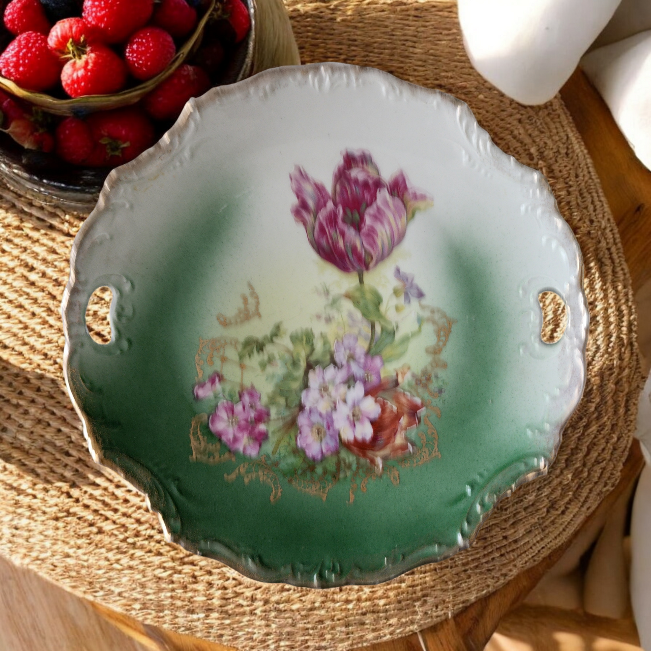 Z S & Co Scherzer Gold Filigree Floral In Center Handled Torte Plate