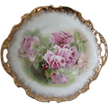Z S & Co Scherzer Gold Filigree Pink Roses In Center Handled Torte Plate