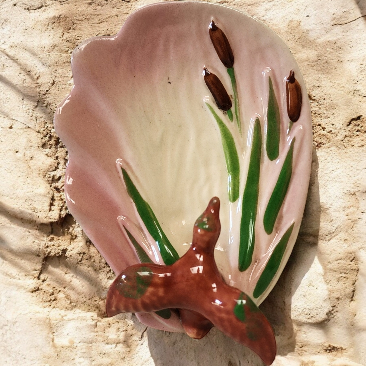 Zanesville Ohio Pottery Duck and Cattail Tray Dish