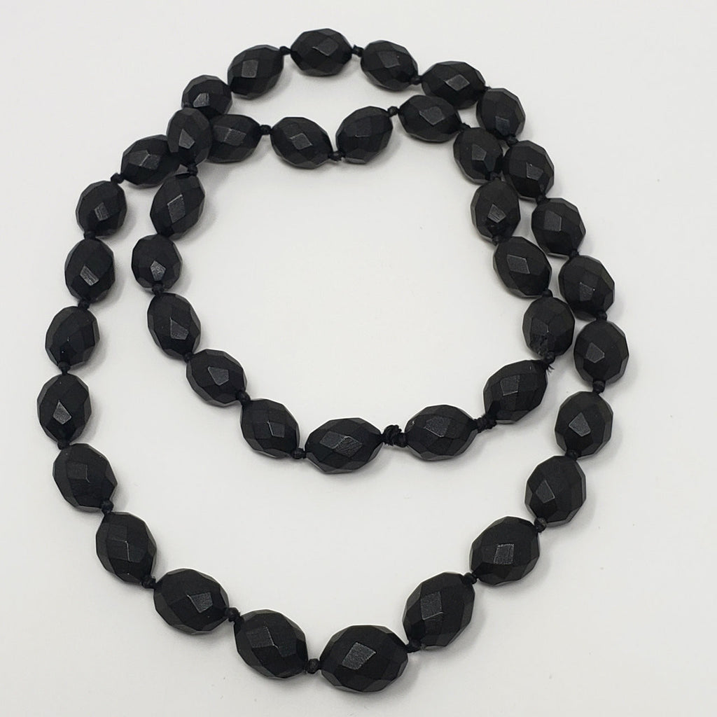Victorian Faceted Bog Oak Bead Mourning Necklace