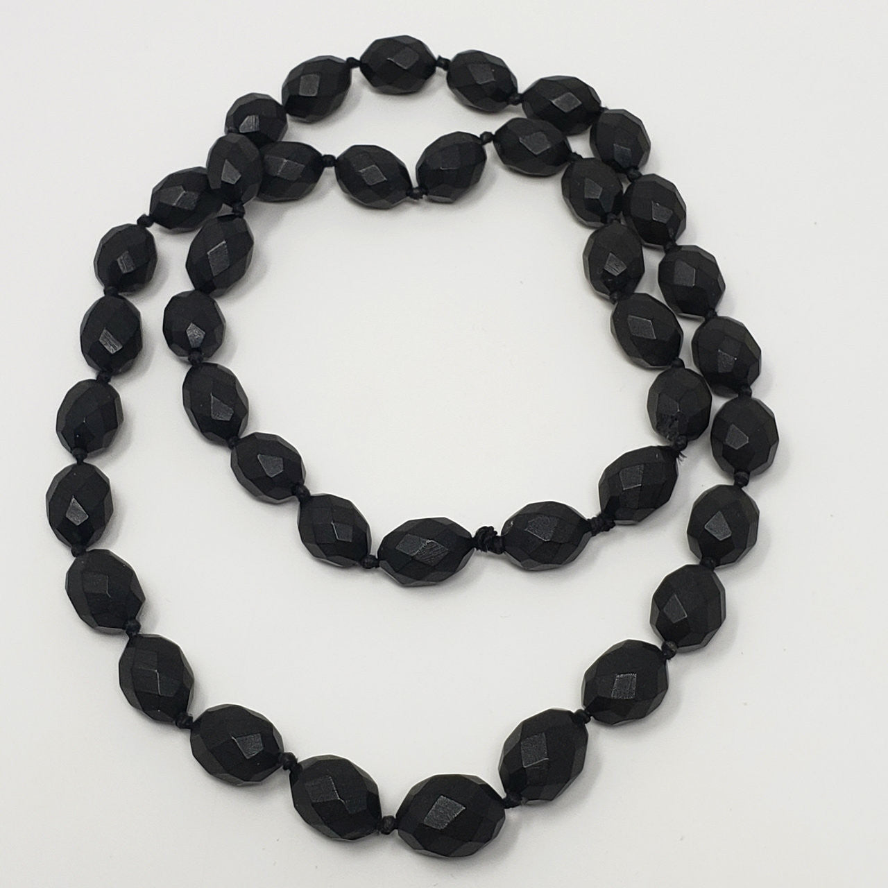 Victorian Faceted Bog Oak Bead Mourning Necklace