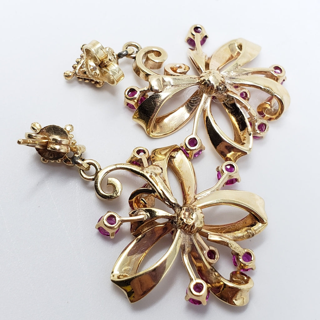 Vintage 2ct Ruby Dangling Earrings In Gold