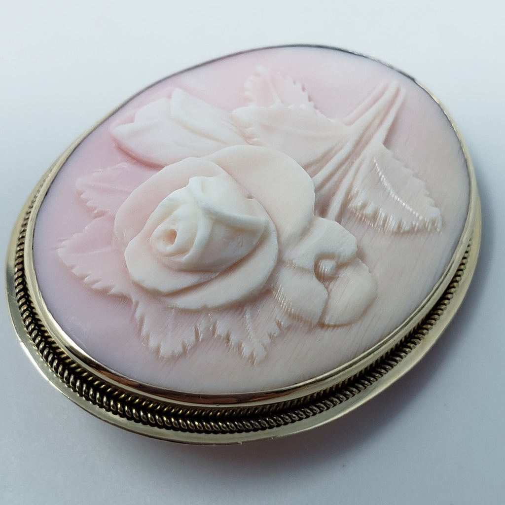 Angel Skin Coral Cameo Pin Pendant In 14KT Gold