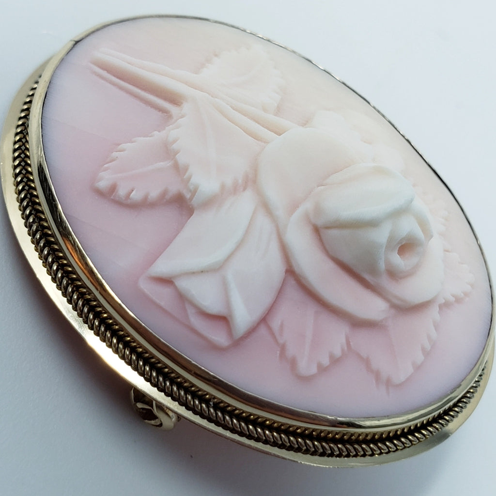 Angel Skin Coral Cameo Pin Pendant In 14KT Gold