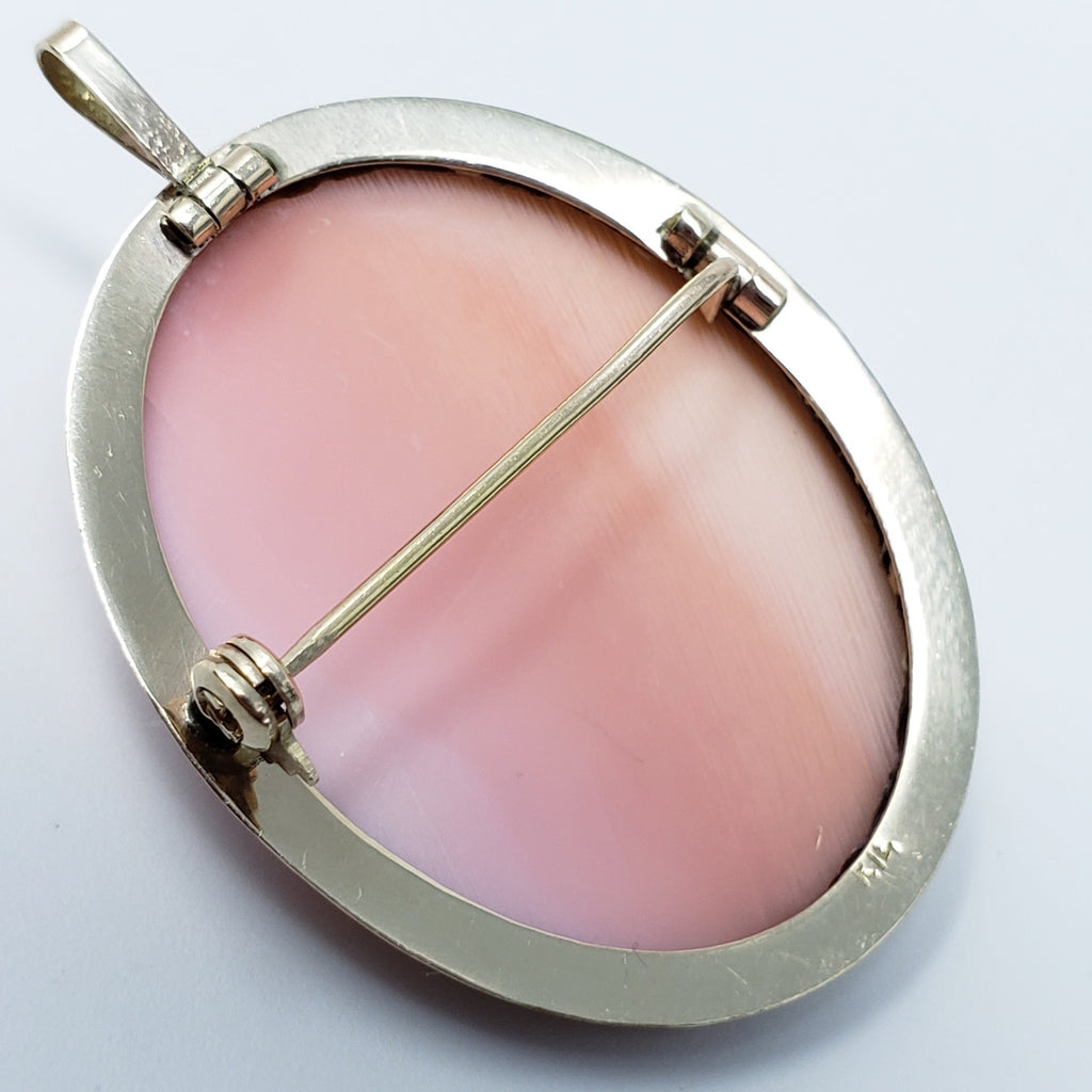 Angel Skin Coral Cameo Pin Pendant In 14KT Gold