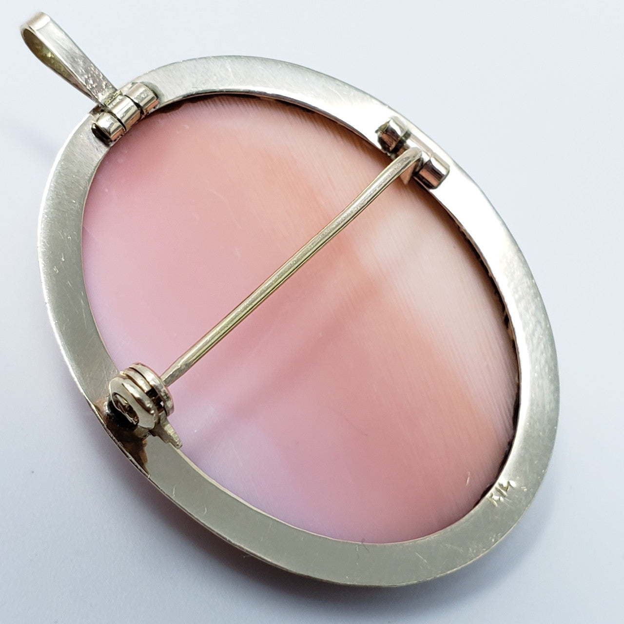 Angel Skin Coral Cameo Pin Pendant In 14KT Gold