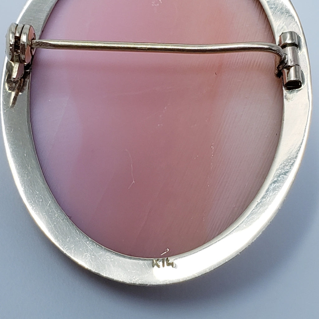 Angel Skin Coral Cameo Pin Pendant In 14KT Gold