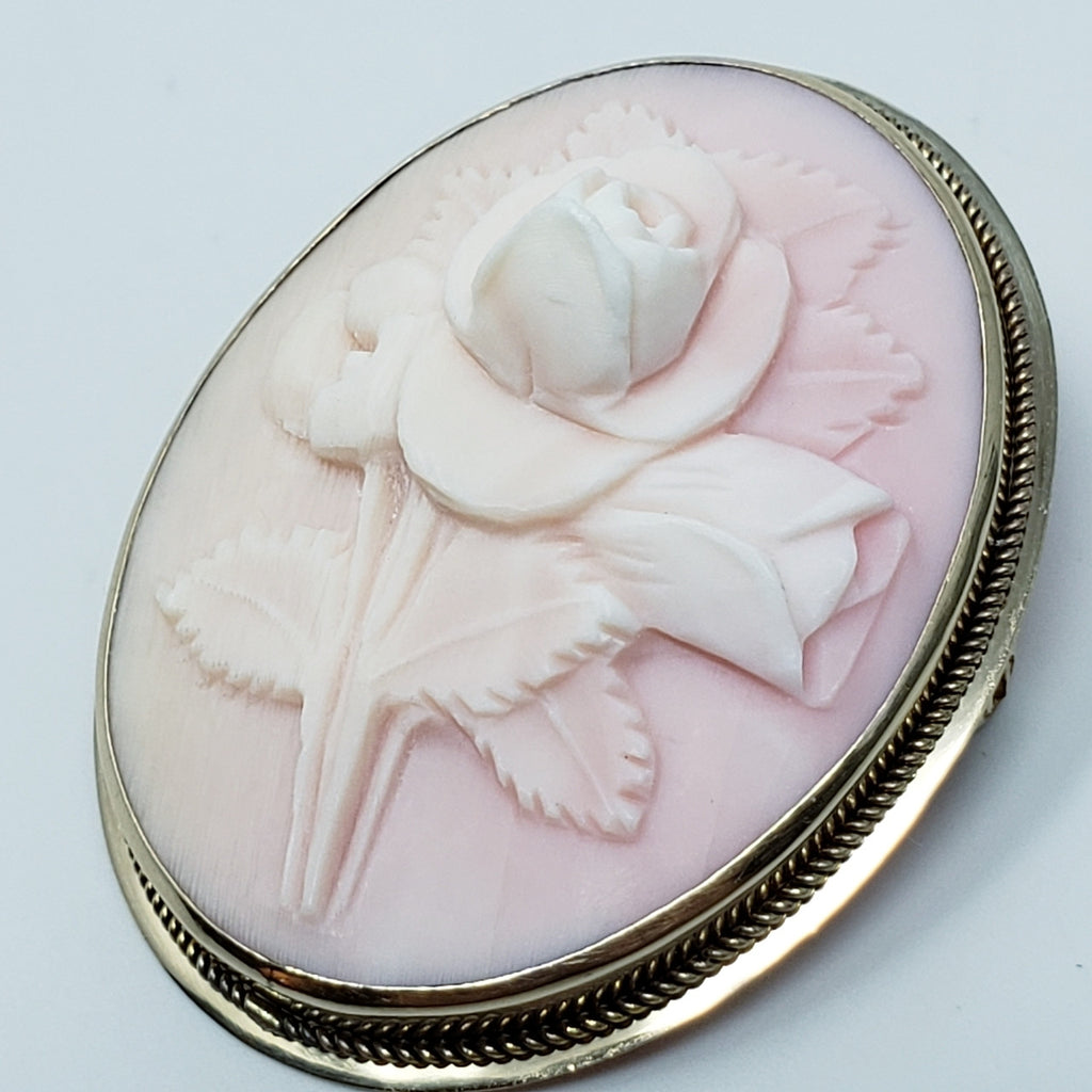 Angel Skin Coral Cameo Pin Pendant In 14KT Gold