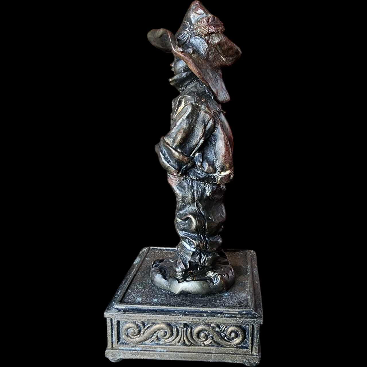 Antique Western Patinated Bronze Young Cowboy Sculpture