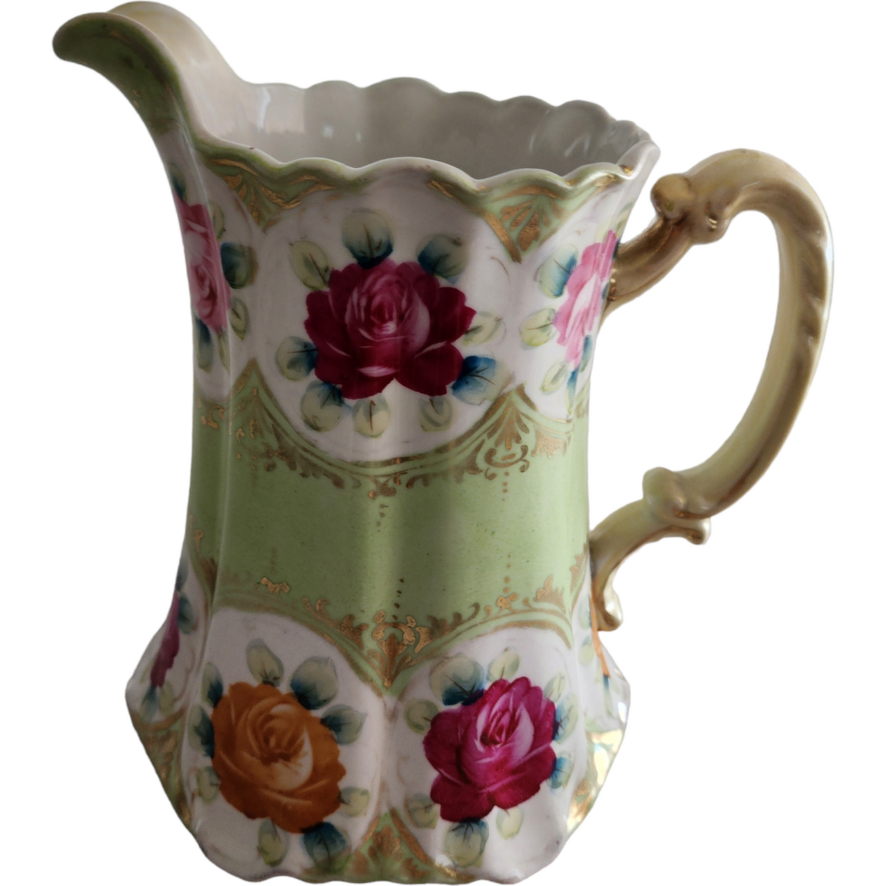 Japan Moriage Hand Painted Floral & Gold Pitcher