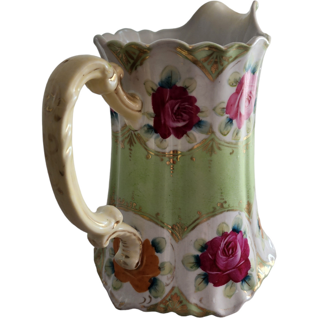Japan Moriage Hand Painted Floral & Gold Pitcher