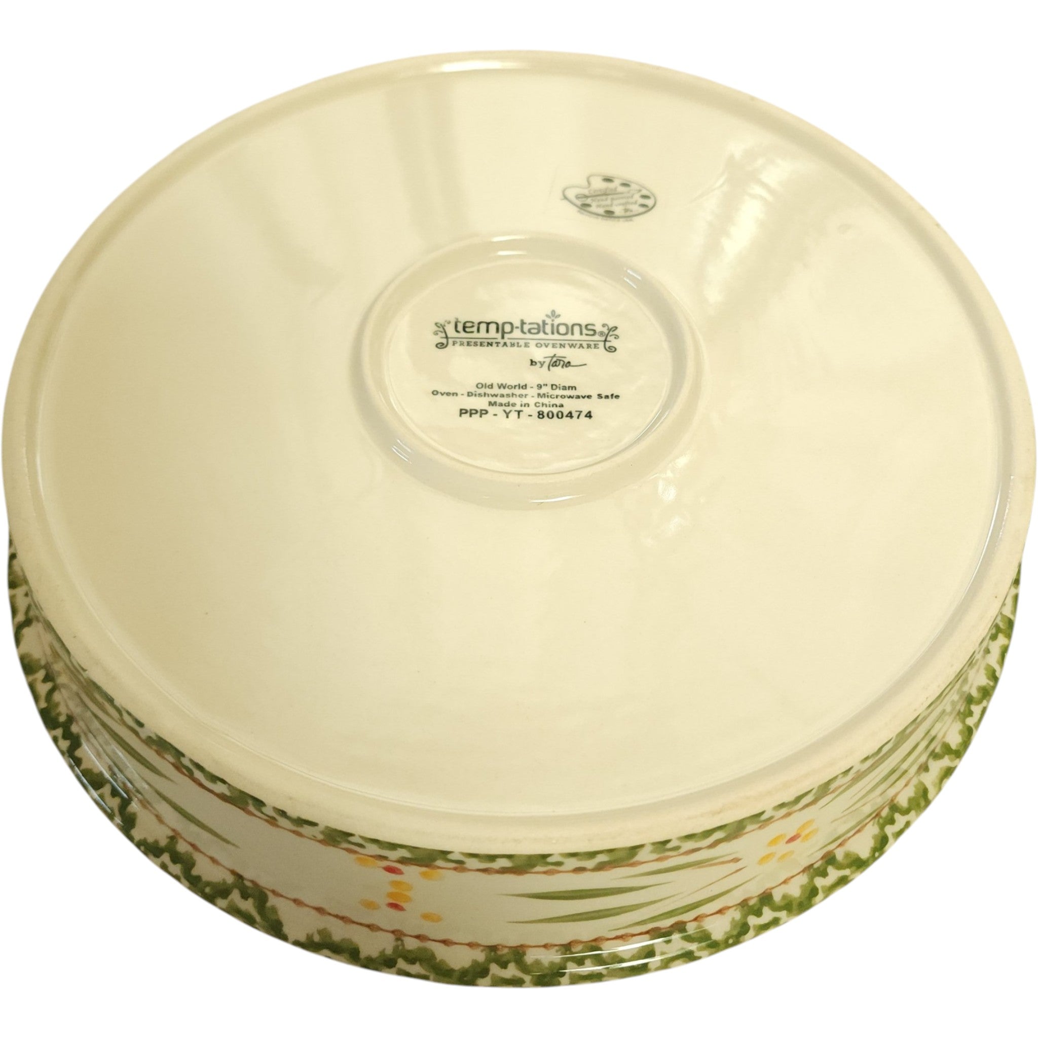 Temp-tations Old World Green Hand-Painted 10" Ceramic Cake Pan