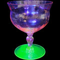 Vintage Weston Pink Glass Footed Sherbet Champagne Glass Green Uranium Base