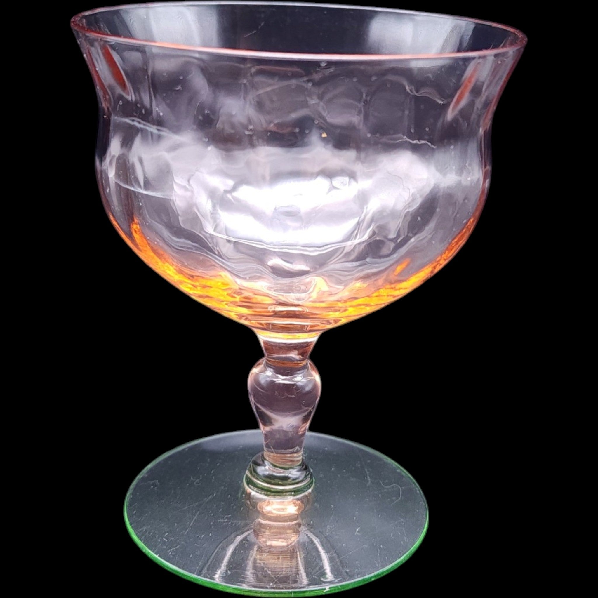 Vintage Weston Pink Glass Footed Sherbet Champagne Glass Green Uranium Base
