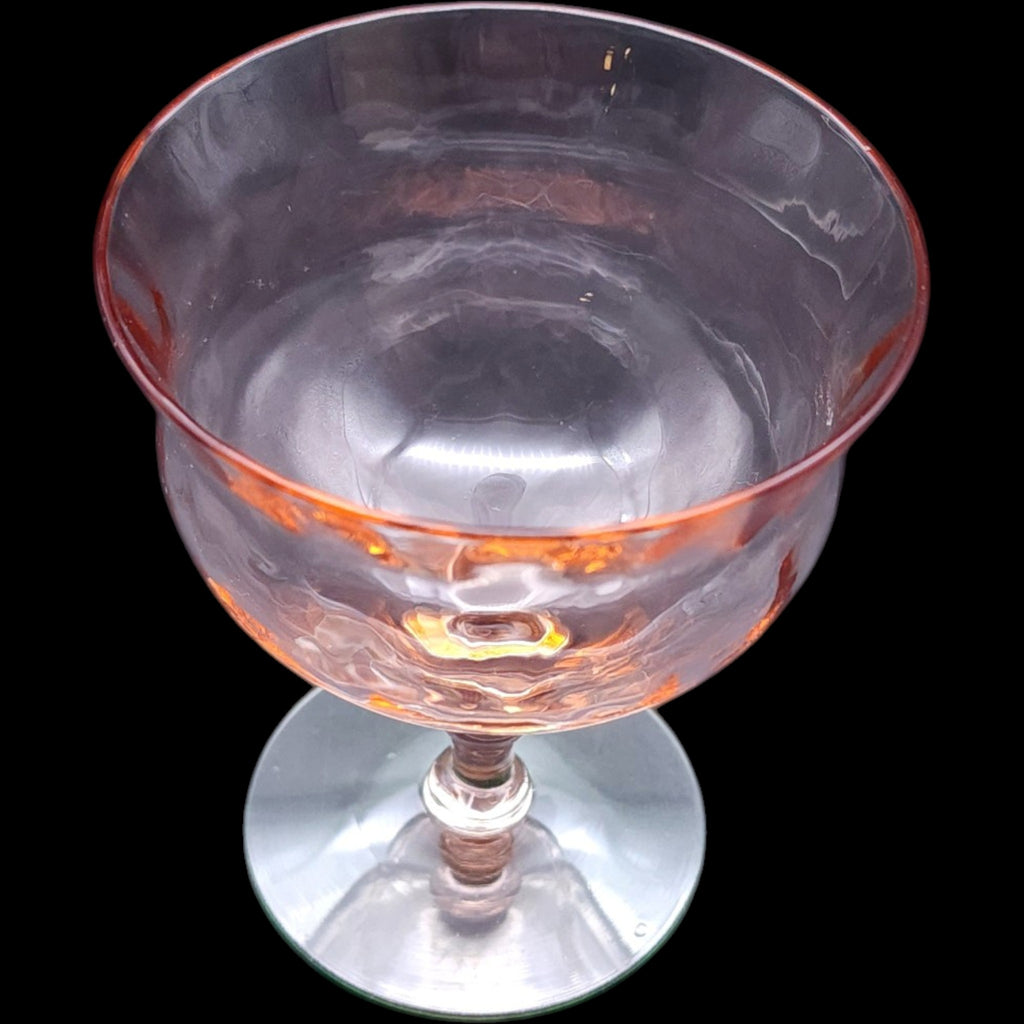 Vintage Weston Pink Glass Footed Sherbet Champagne Glass Green Uranium Base