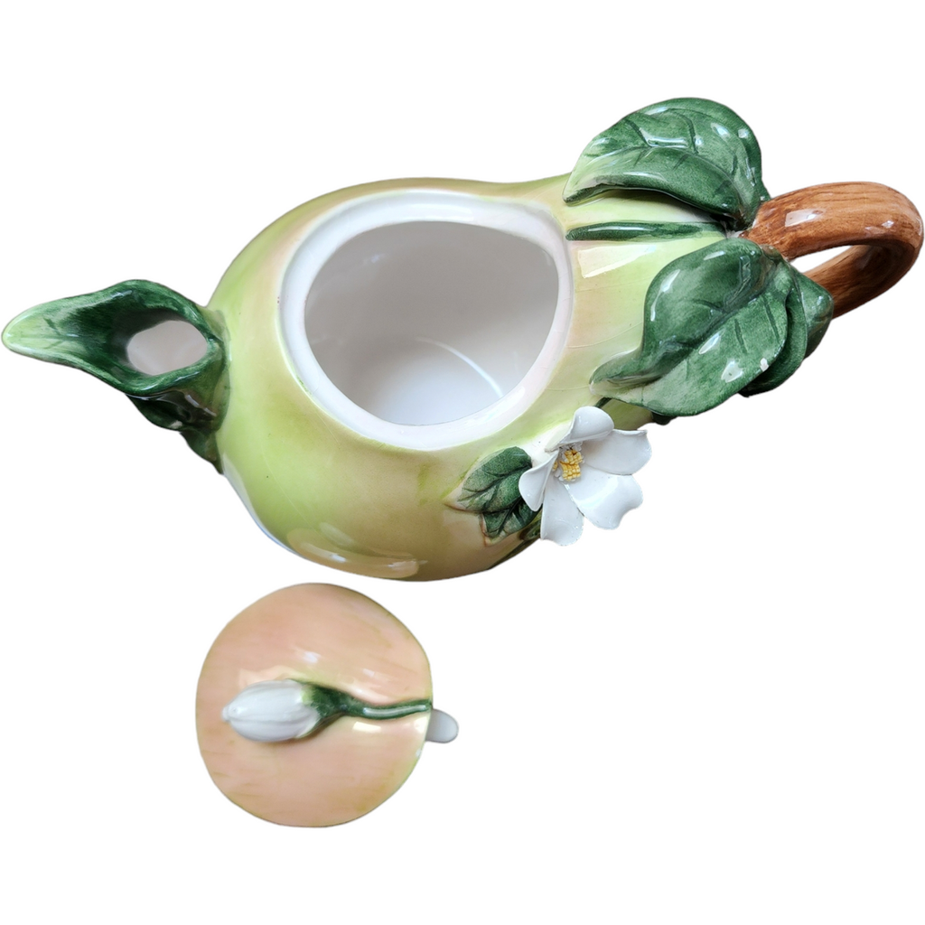 Ambiance Embossed Glazed Porcelain Figural Mini Teapot & Lid