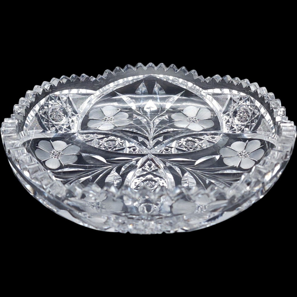 9" Antique American Brilliant Period Cut Glass Floral Bowl Daisy & Hobstar As-Is