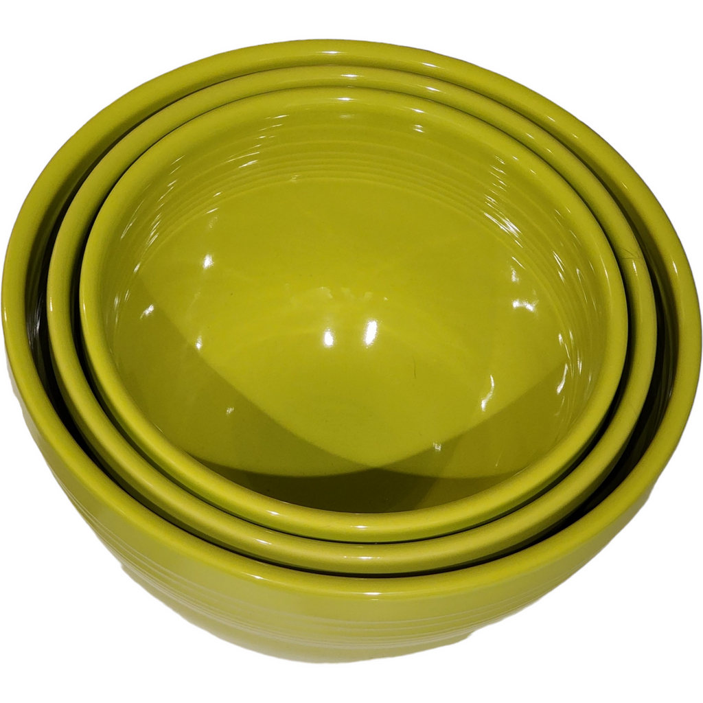 Homer Laughlin Fiesta All Lemongrass Yellow Green 3Pc Baking Bowl Set