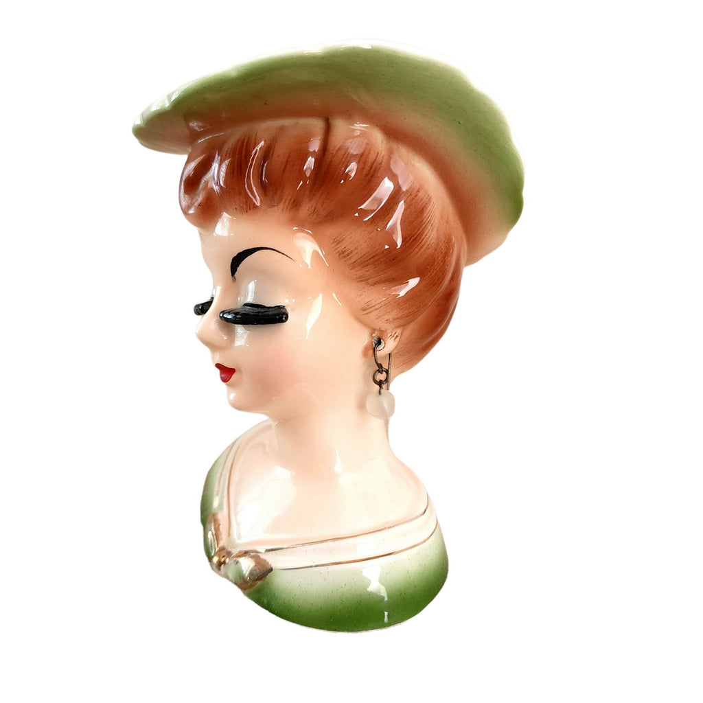 5"  Occupied Japan Lady With Faux Pearl Earings Ceramic Head Vase