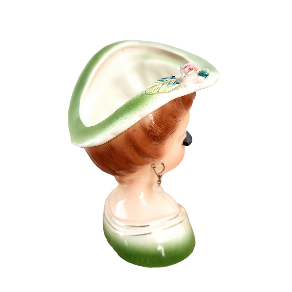 5"  Occupied Japan Lady With Faux Pearl Earings Ceramic Head Vase