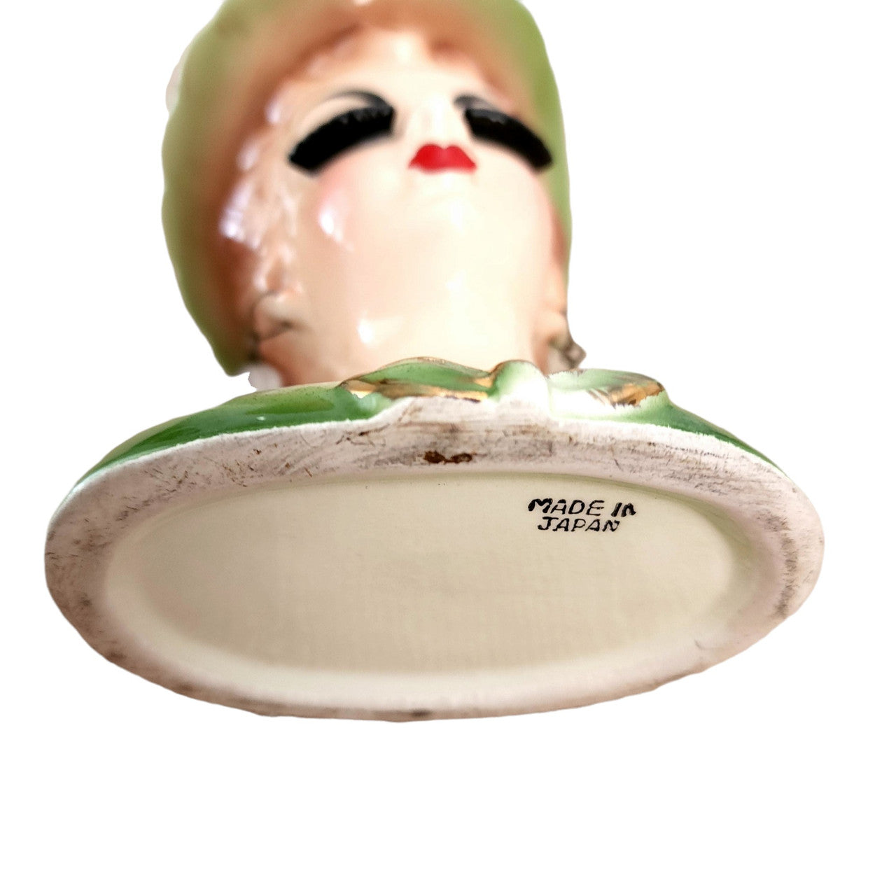5"  Occupied Japan Lady With Faux Pearl Earings Ceramic Head Vase